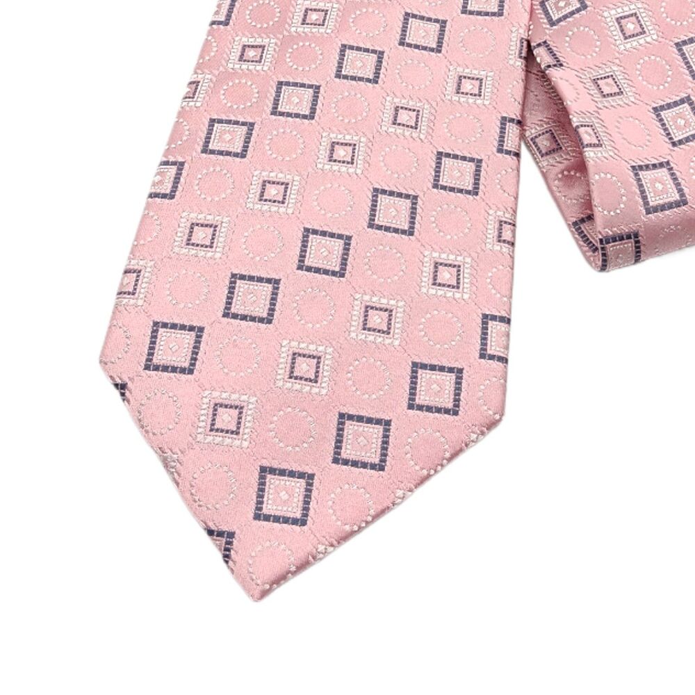 Collections By Tango Silk Tie Mens 61” Pink Gray Geometric Designer Wide NWT